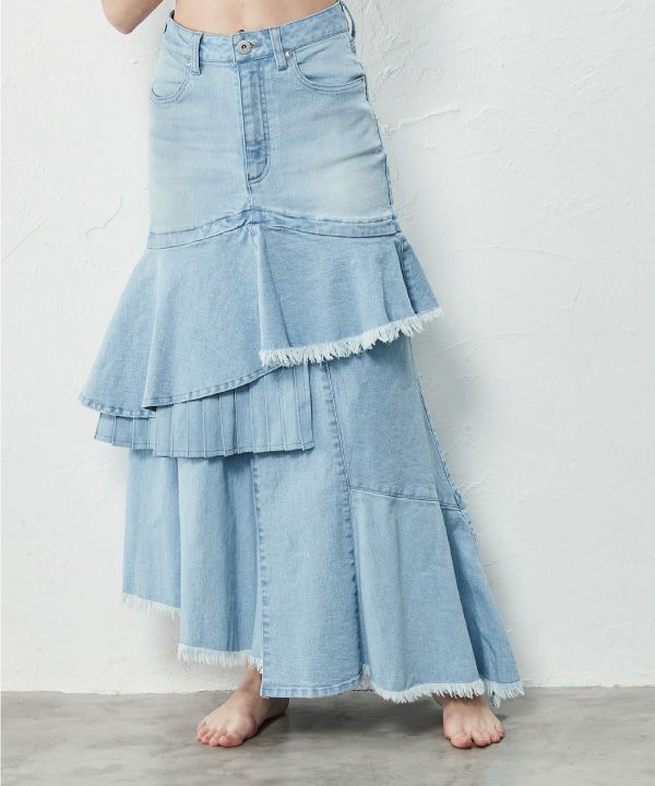 TIERED PLEATS LONG SKIRT