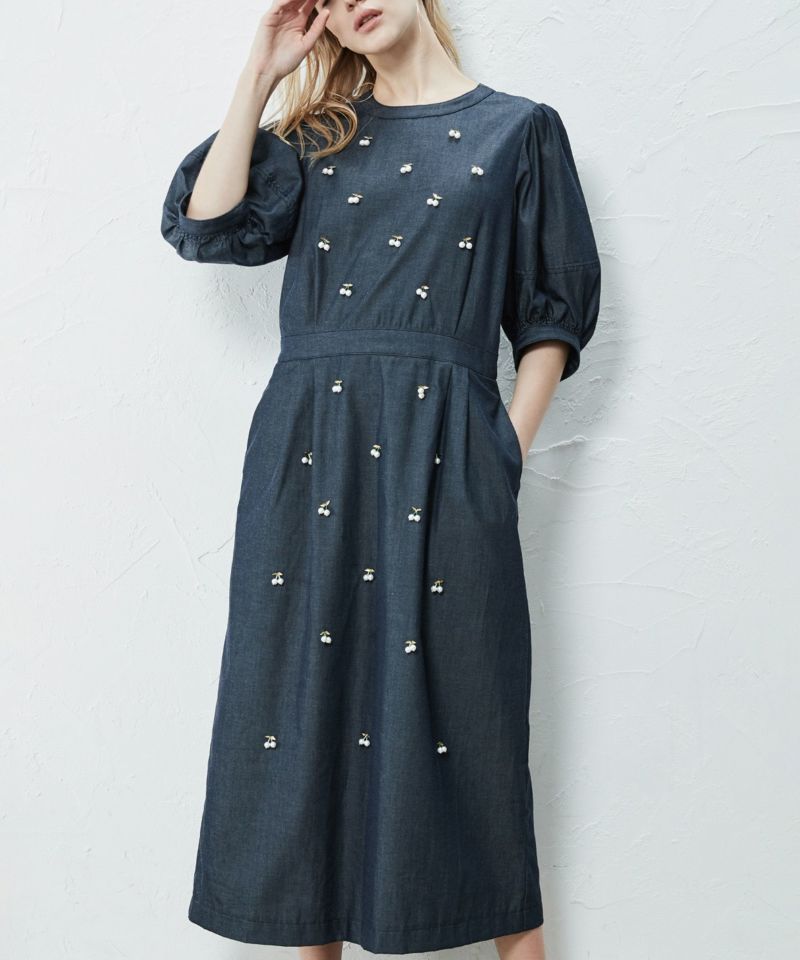 10,750円JAPAN DENIM BALLOON SLEEVE BIJOUX DRESS