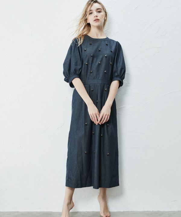 10,750円JAPAN DENIM BALLOON SLEEVE BIJOUX DRESS