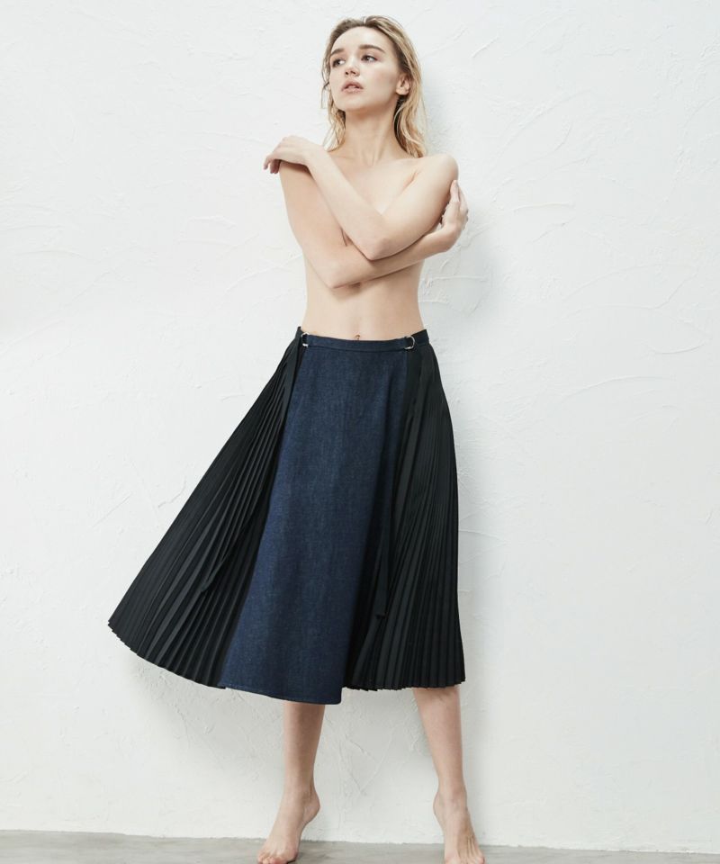 SIDE PLEATS MIDDLE FLARE SKIRT | JAPAN DENIM