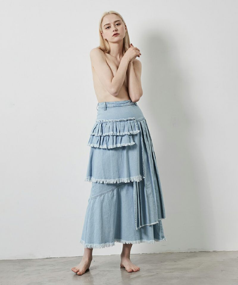 TIERED PLEATS LONG SKIRT | JAPAN DENIM