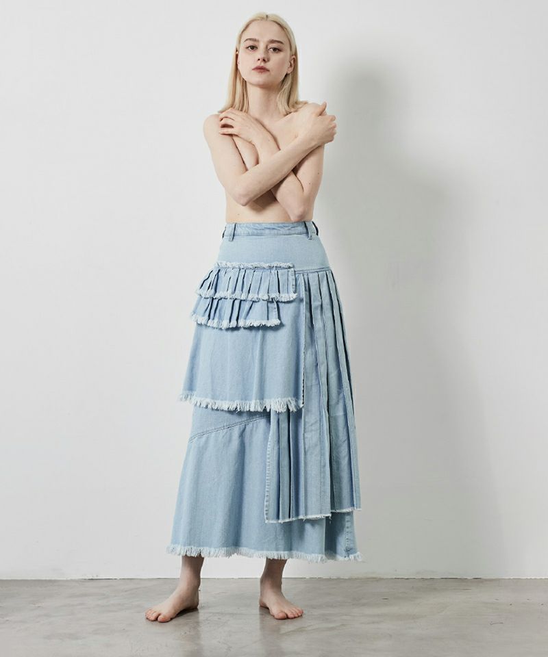 TIERED PLEATS LONG SKIRT