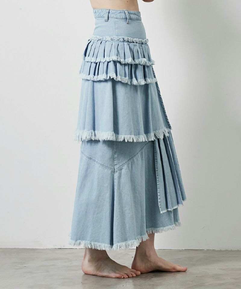 TIERED PLEATS LONG SKIRT