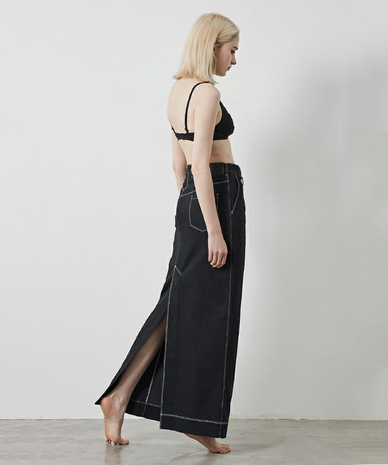 JAPANDENIM/WHITE STITCH FLARE LONG SKIRT - www.infotechcampinas.com.br