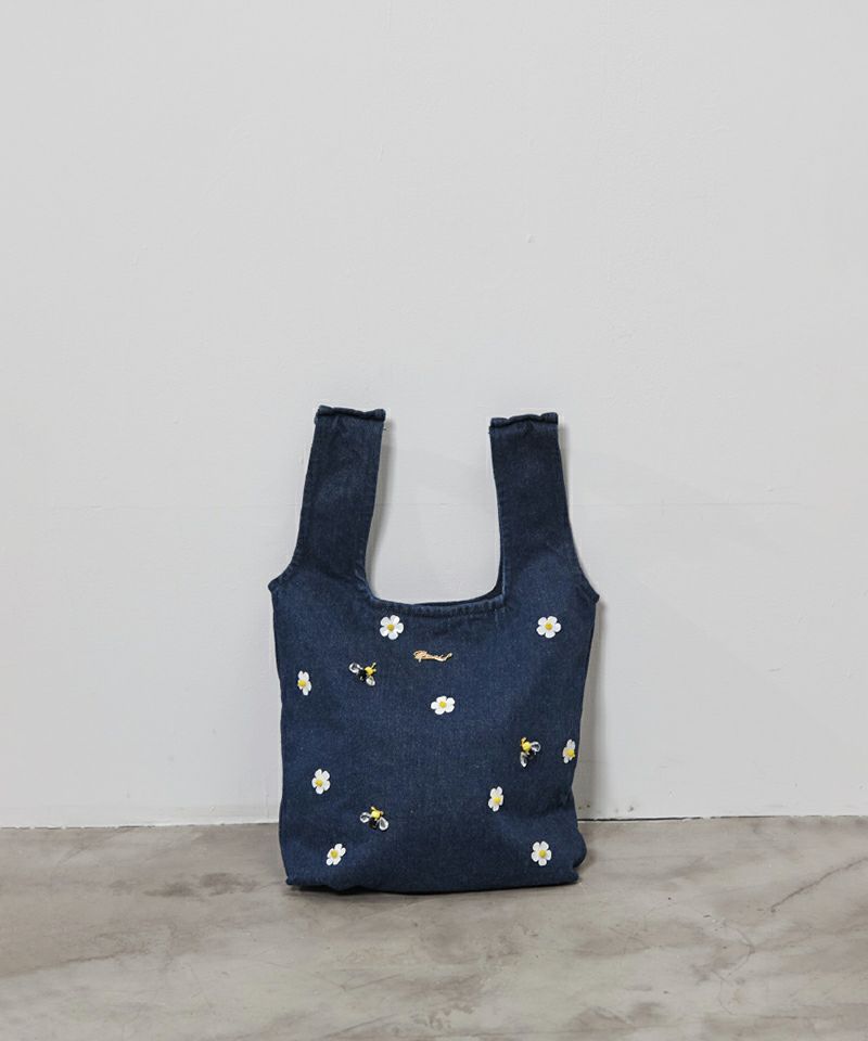 FLOWER BIJOU DENIM FABRIC BAG | JAPAN DENIM