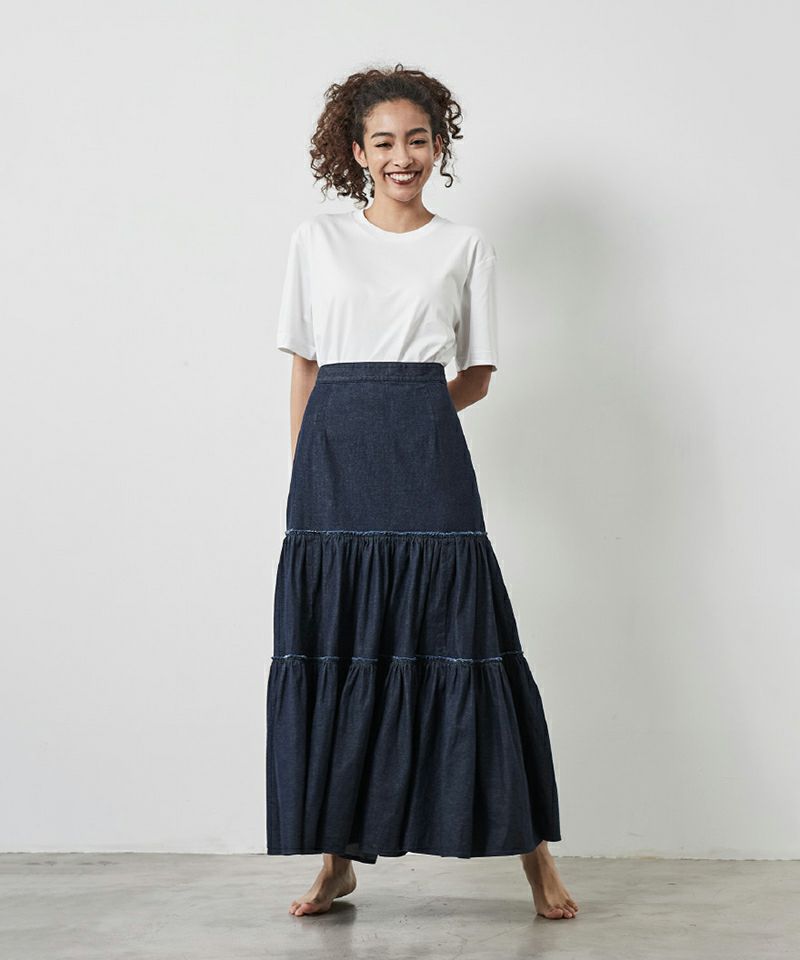 TIERED LONG FLARE SKIRT | JAPAN DENIM