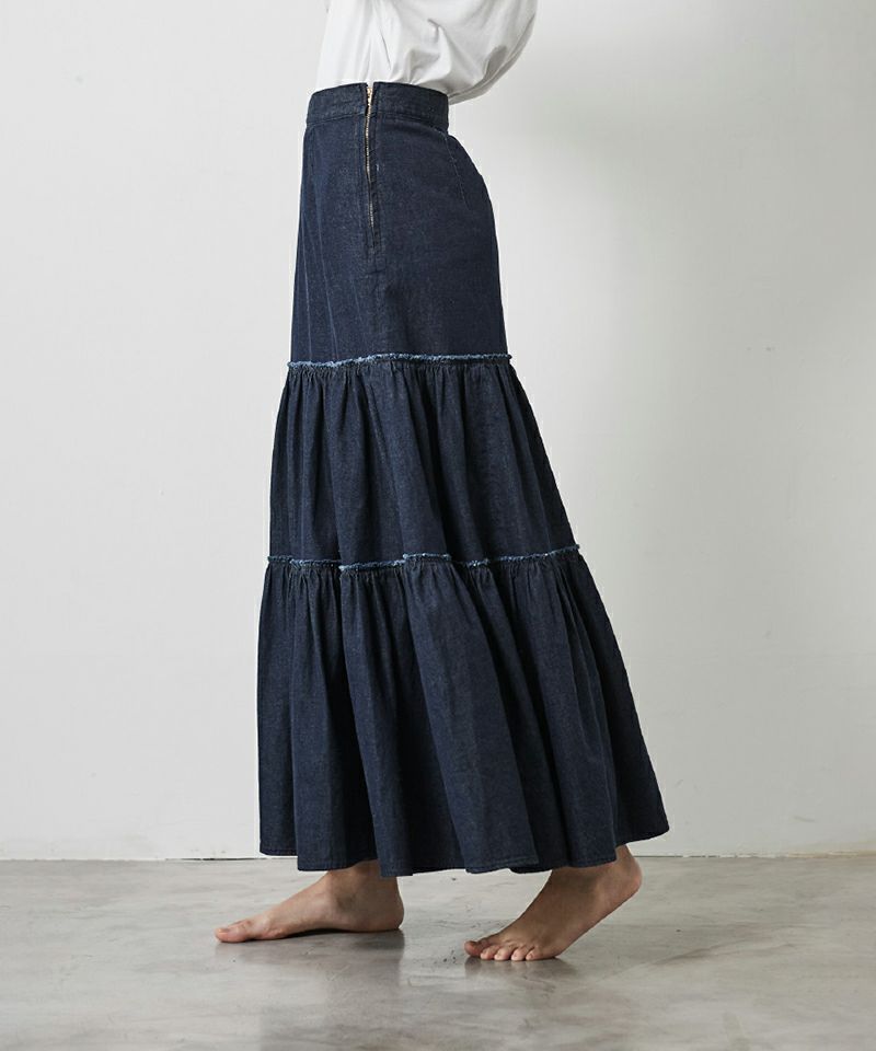 TIERED LONG FLARE SKIRT | JAPAN DENIM