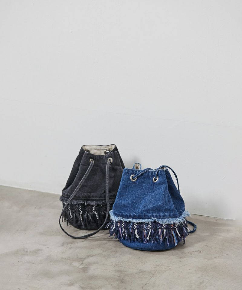 TWEED FRINGE DENIM BAG